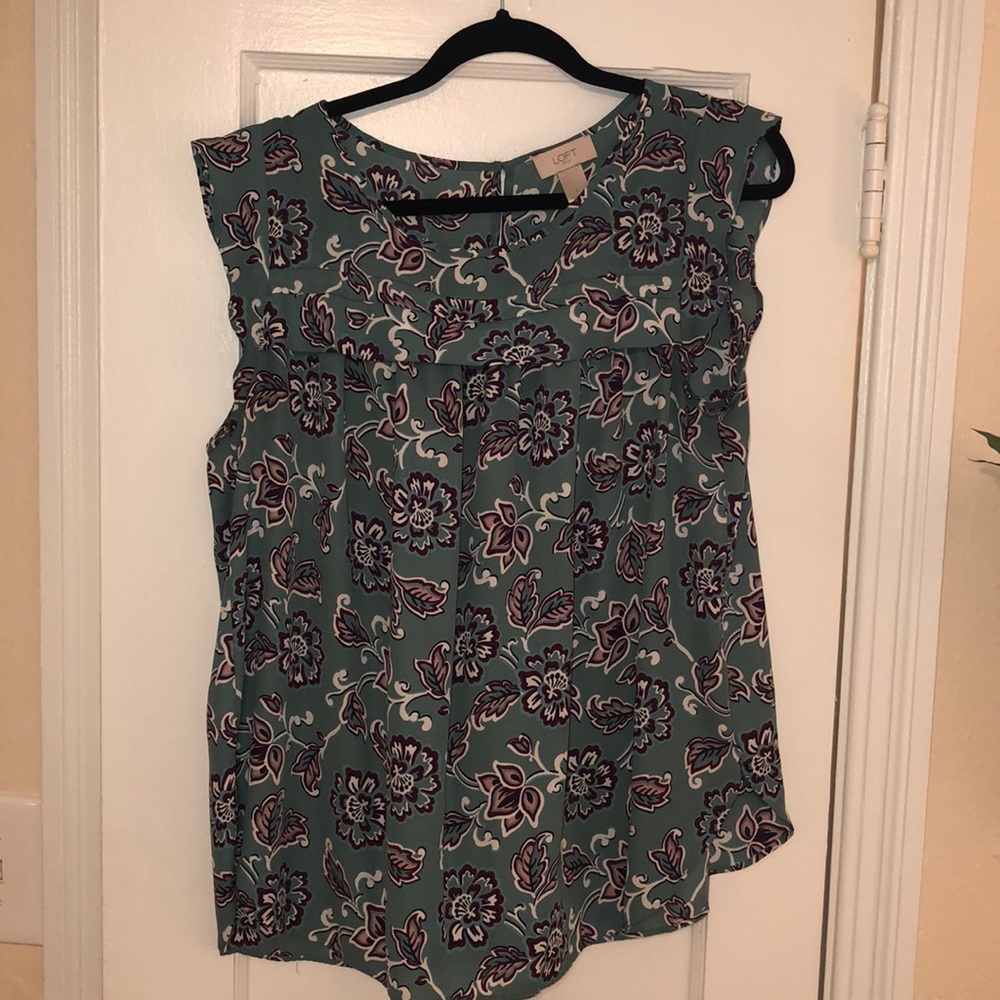 LOFT olive green blouse ruffle detail